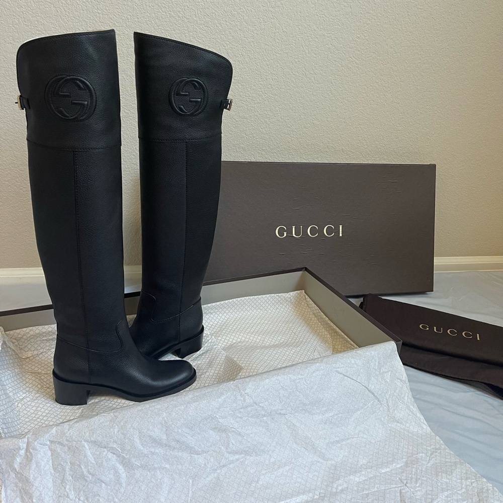 GUCCI Over The Knee Black Leather Boots w/Box EUR 37 | US 6 | UK 4 | hardly worn